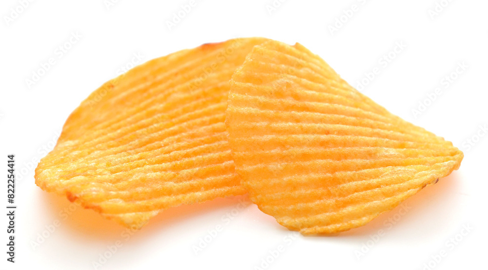 Ridged potato chips isolated on white background Ridged potato chips isolated on white background