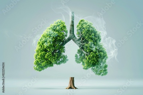 An illustration of a green tree resembling a pair of human lungs, beautifully demonstrating nature's ingenious way of generating oxygen through its leafy, lung-shaped structures. photo