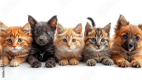 Adorable Group of Kittens and a Puppy on White Background