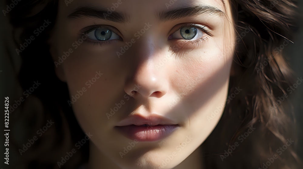 Closeup portrait of a beautiful young woman with blue eyes and b Closeup portrait of a beautiful young woman with blue eyes and b
