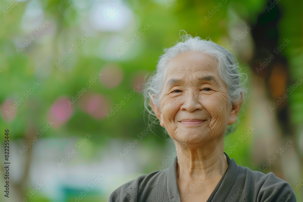 Close-up portrait of a smiling elderly woman facing the camera. Beautiful, healthy skin and facial care. Close-up portrait of a smiling elderly woman facing the camera. Beautiful, healthy skin and facial care.