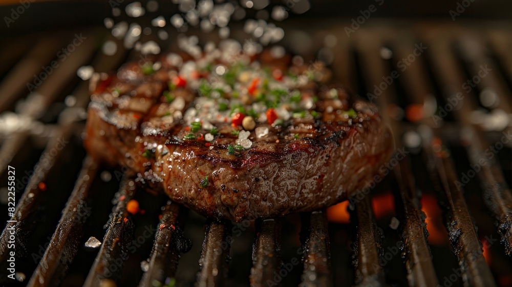 gourmet seasoning, enhance the flavor of a sizzling steak on the grill by sprinkling celtic grey sea salt, for a burst of taste and aroma gourmet seasoning, enhance the flavor of a sizzling steak on the grill by sprinkling celtic grey sea salt, for a burst of taste and aroma