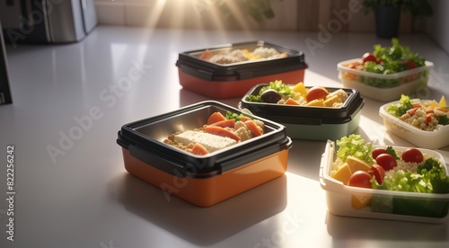 Food in lunch boxes, delivery of food concept photo