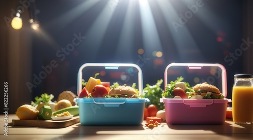 Food in lunch boxes, delivery of food concept