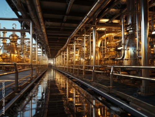 Wallpaper Mural Industrial zone Interior of factory building Steel pipelines and cables in blue tones Torontodigital.ca
