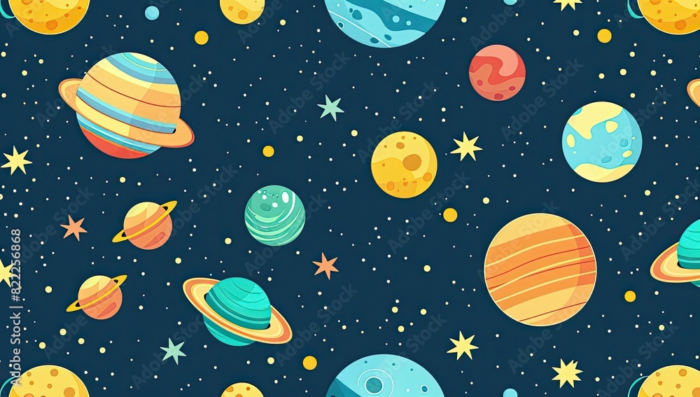 Colorful Space Pattern with Planets and Stars Colorful Space Pattern with Planets and Stars