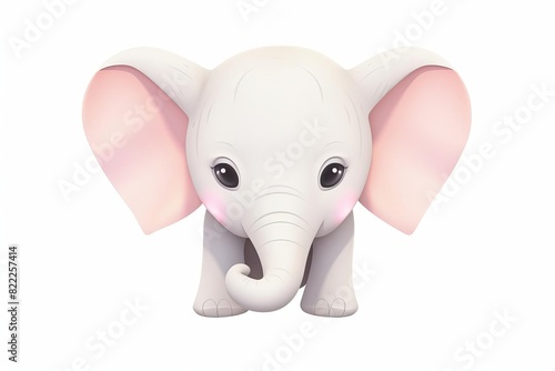 Adorable cartoon baby elephant with big ears and a cute expression, isolated on a white background. Perfect for children's illustrations.