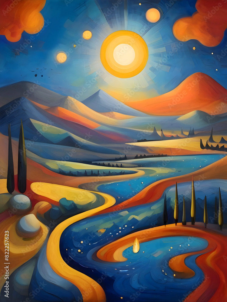 Obraz premium Azerbaijan Cubism Country Landscape Illustration Art 