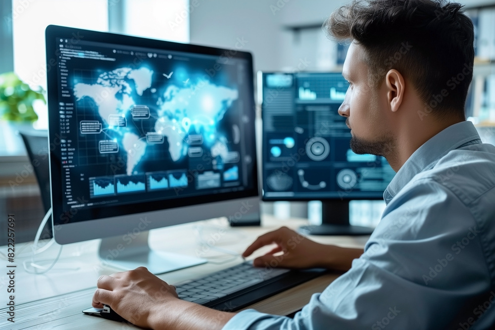 Fototapeta premium A virtual screen. Business strategy, data analysis technology, and financial growth idea.