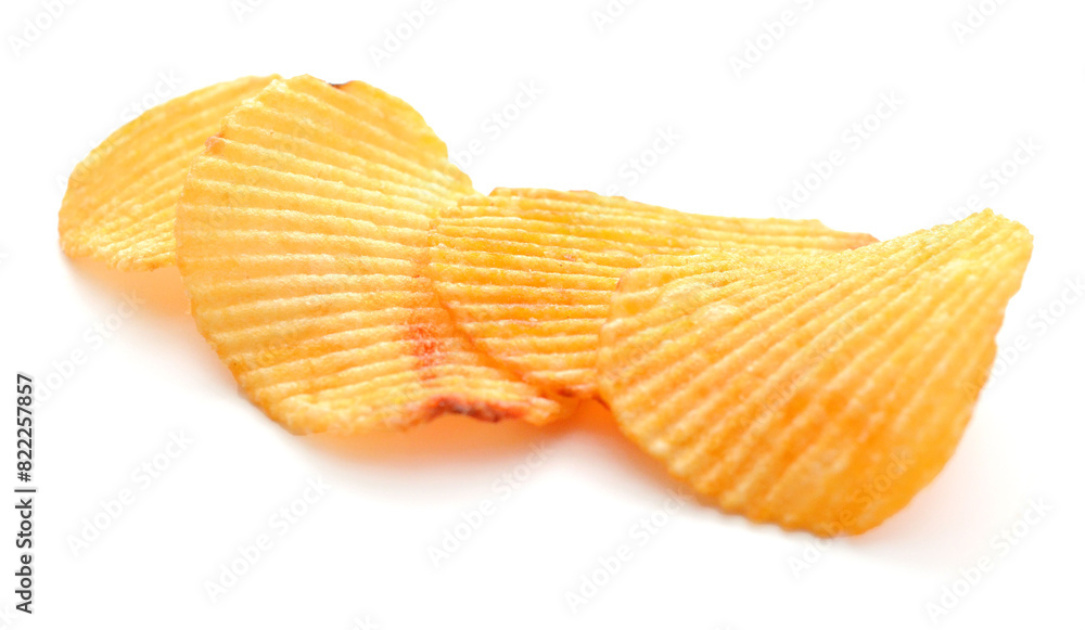 Ridged potato chips isolated on white background Ridged potato chips isolated on white background