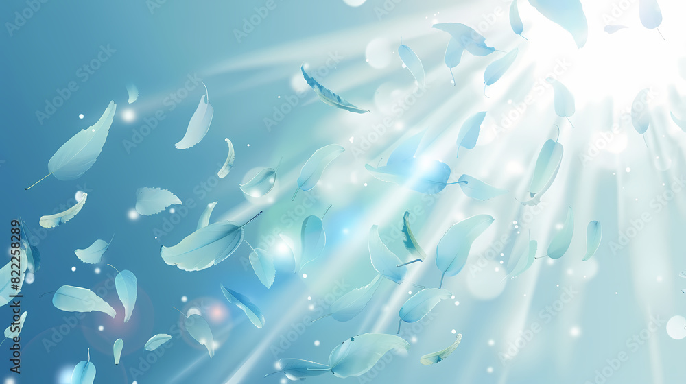Obraz premium Flying leaves effect with mild sunbeam in 3d illustration vector