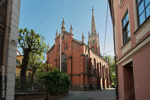 View of old ancient St Saviours anglican church in Riga, Latvia.