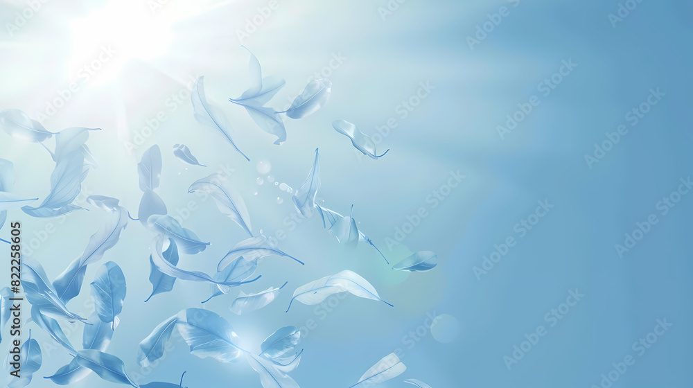 Obraz premium Flying leaves effect with mild sunbeam in 3d illustration vector