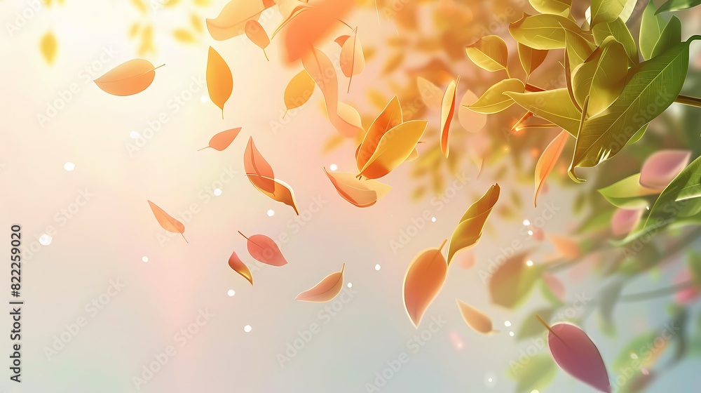 Flying leaves effect with mild sunbeam in 3d illustration vector Flying leaves effect with mild sunbeam in 3d illustration vector