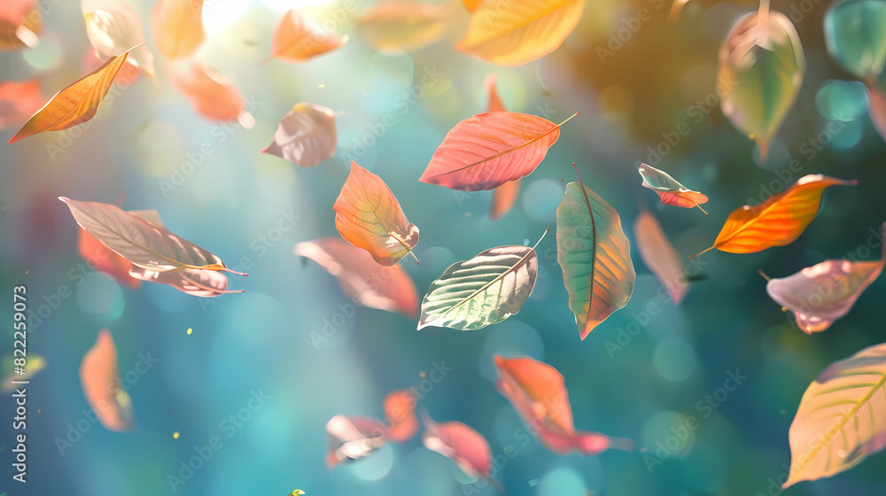 Flying leaves effect with mild sunbeam in 3d illustration vector Flying leaves effect with mild sunbeam in 3d illustration vector