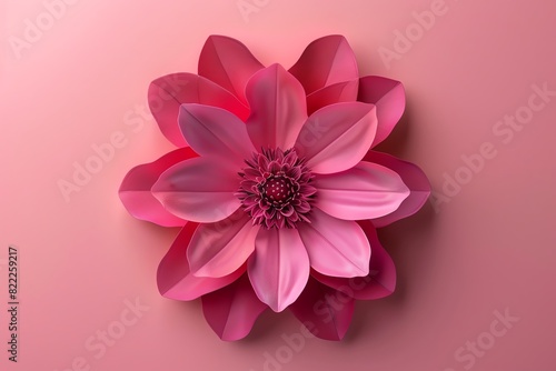 A vibrant pink paper flower with delicate petals on a matching background.