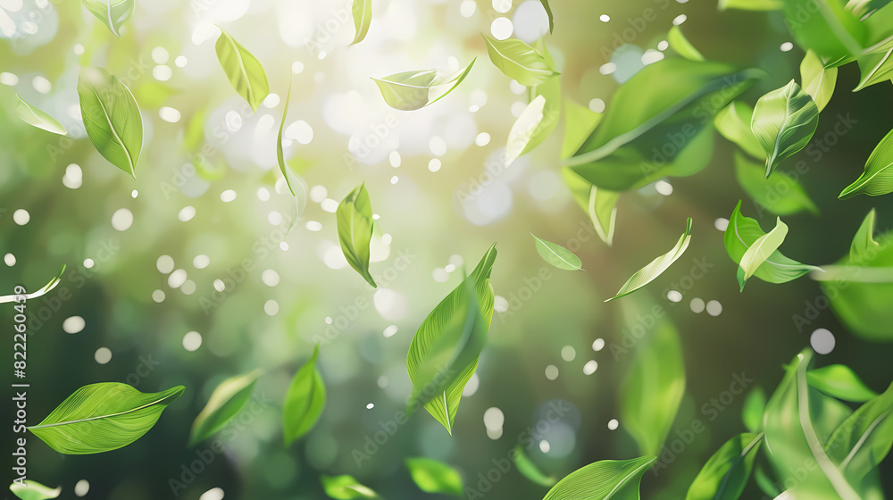 Flying leaves effect with mild sunbeam in 3d illustration vector Flying leaves effect with mild sunbeam in 3d illustration vector