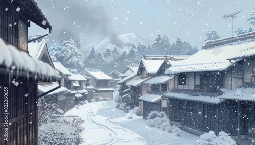 Winter Scene in Historic Japanese Town