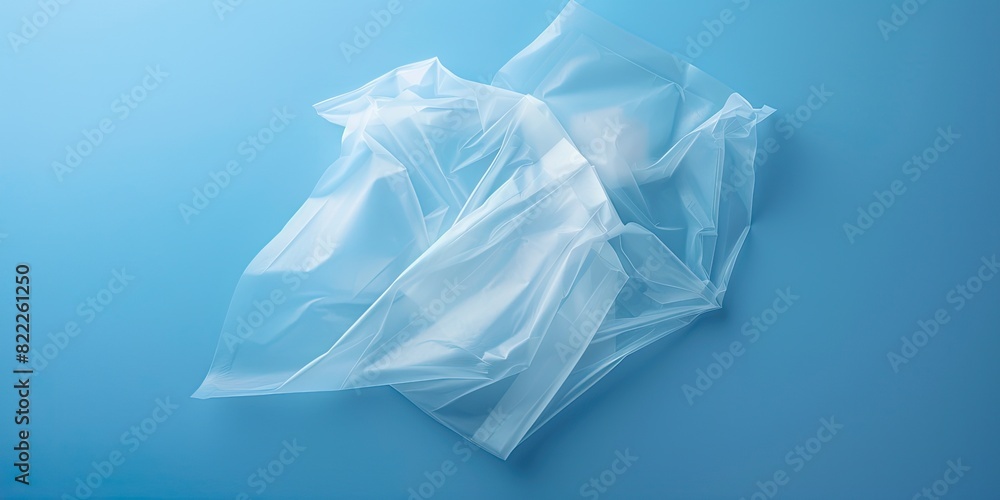 Crumpled Plastic Bag on Blue Background Crumpled Plastic Bag on Blue Background