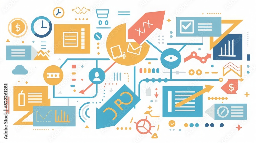 Simplistic financial infographic featuring business symbols, charts, and economic icons in a clean design. Simplistic financial infographic featuring business symbols, charts, and economic icons in a clean design.