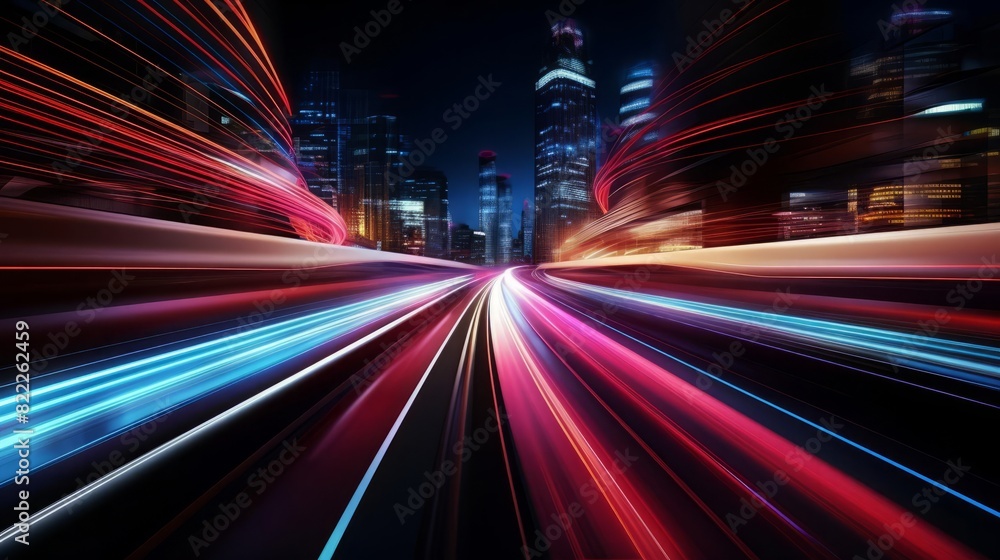 Fastmoving neon lights on a black backdrop focus on, rapid transit, whimsical, Manipulation, Hightech environment Fastmoving neon lights on a black backdrop focus on, rapid transit, whimsical, Manipulation, Hightech environment