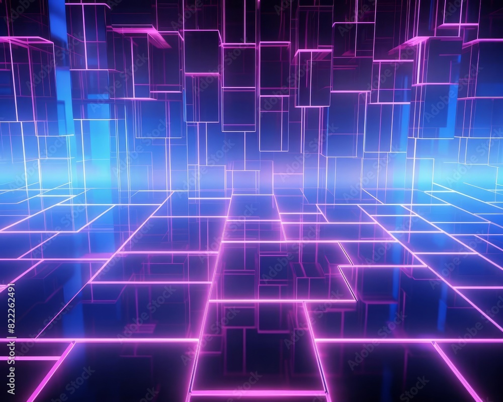 Futuristic neon grid layout with pink illumination selective focus, innovation, dynamic, Multilayer, Digital realm