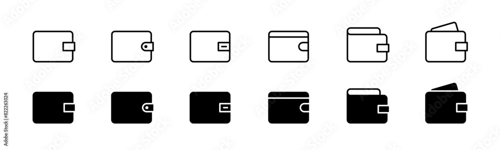 Wallet icon set. Money purse set. Line and glyph wallet symbol. Wallet icon set. Money purse set. Line and glyph wallet symbol.