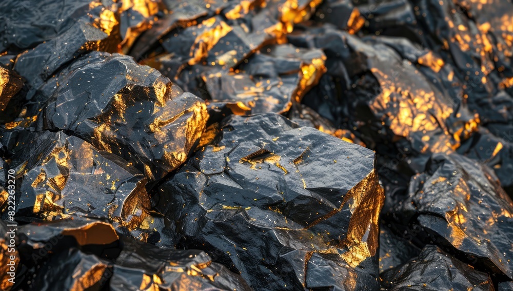 Close-Up of Black Rocks with Gold Accents