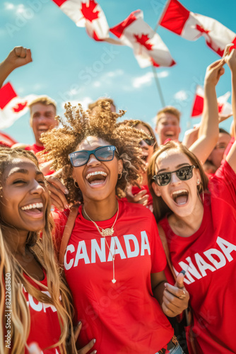 Canadian football soccer fans in a stadium supporting the national team 