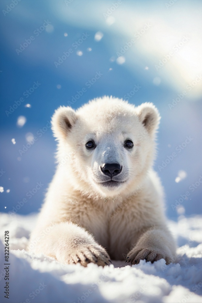 Close-up of a Polar Bear Cub on the Snow in Perfect Sunlight Close-up of a Polar Bear Cub on the Snow in Perfect Sunlight