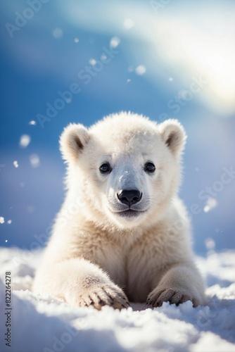 Close-up of a Polar Bear Cub on the Snow in Perfect Sunlight