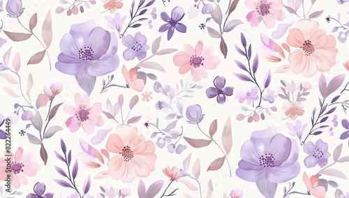 Watercolor Floral Pattern on White Background