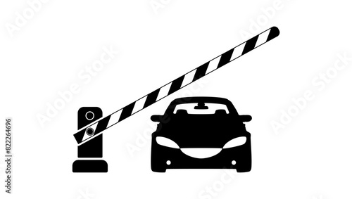 Open barrier with car, black isolated silhouette