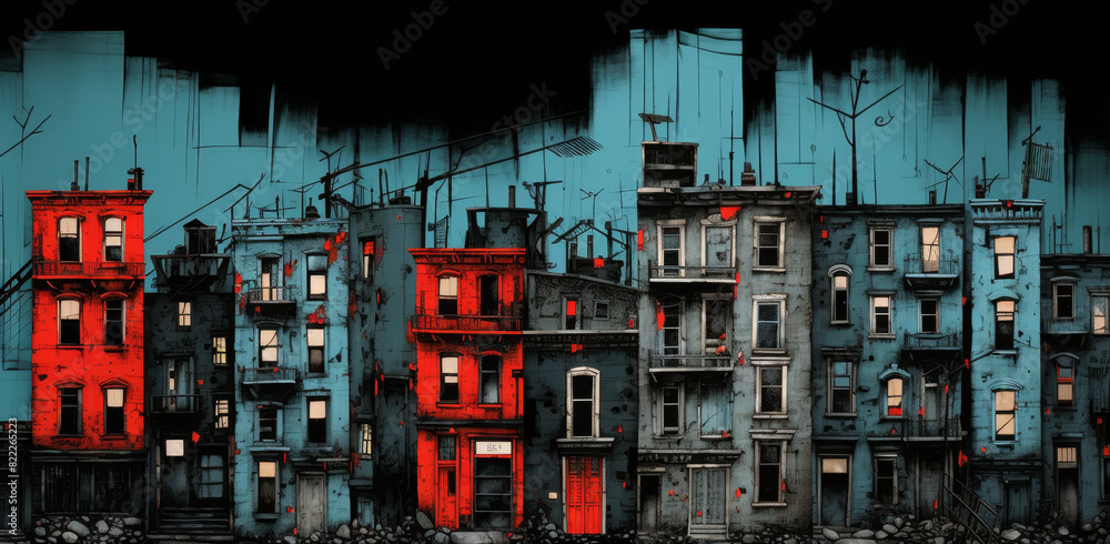 Obraz premium Abstact city buildings in noir comic book art style