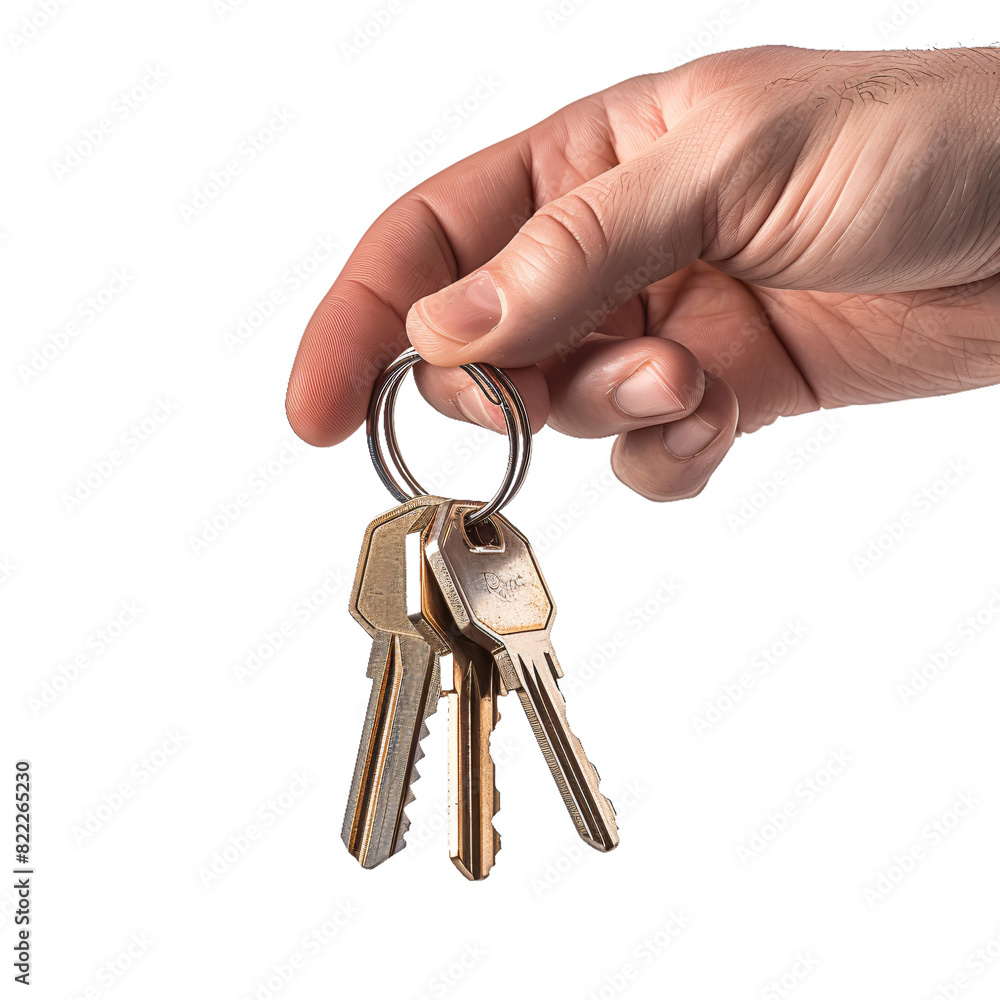 Hand holding keys, transparent background, isolated image, generative AI Hand holding keys, transparent background, isolated image, generative AI