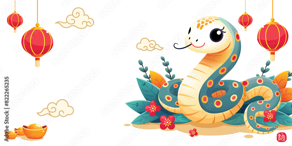 Obraz premium Chinese New Year illustration with elegant snake, with transparent background.