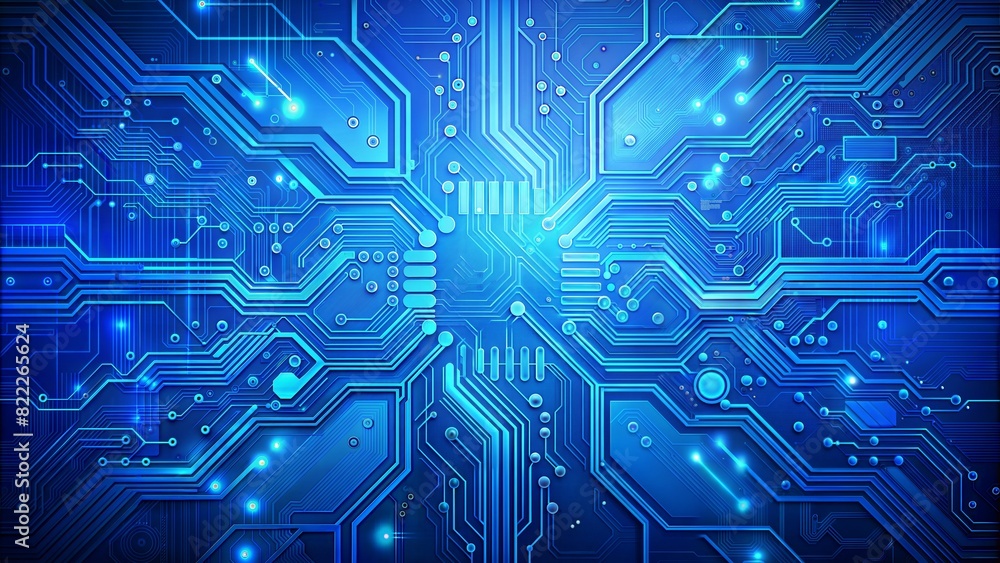 Obraz premium Tech Circuit Board: Detailed, blue-toned circuit board design, ideal for tech-themed abstract backgrounds. 