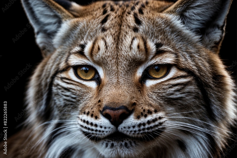 Close-up of a lynx's face on a black background Close-up of a lynx's face on a black background