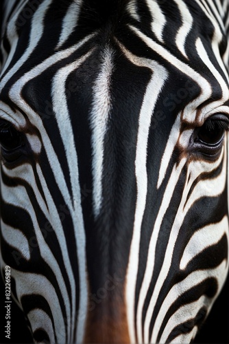 Close-up of a zebra s face on a black background