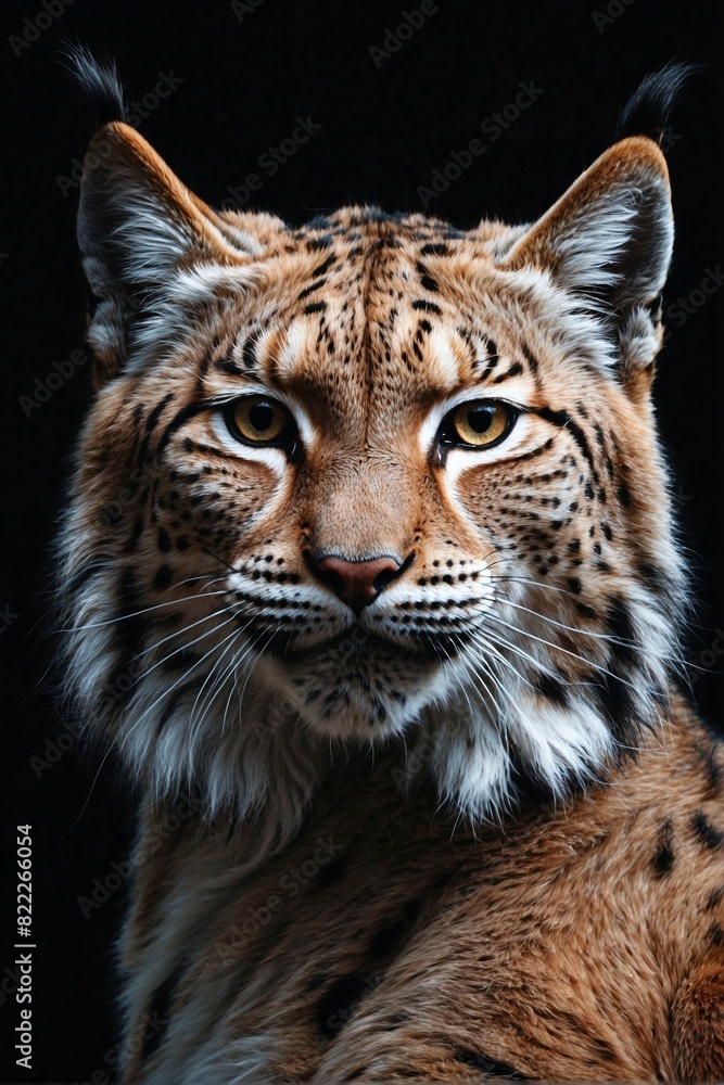 Close-up of a lynx's face on a black background Close-up of a lynx's face on a black background