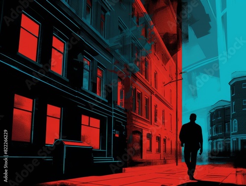 Man on street in noir comic book art style