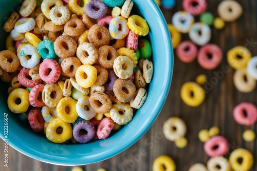 Bowl of cereal , sugary food background 