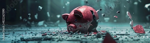 Shattered Piggy Bank A Dramatic Visualization of Financial Struggles in Times of Uncertainty