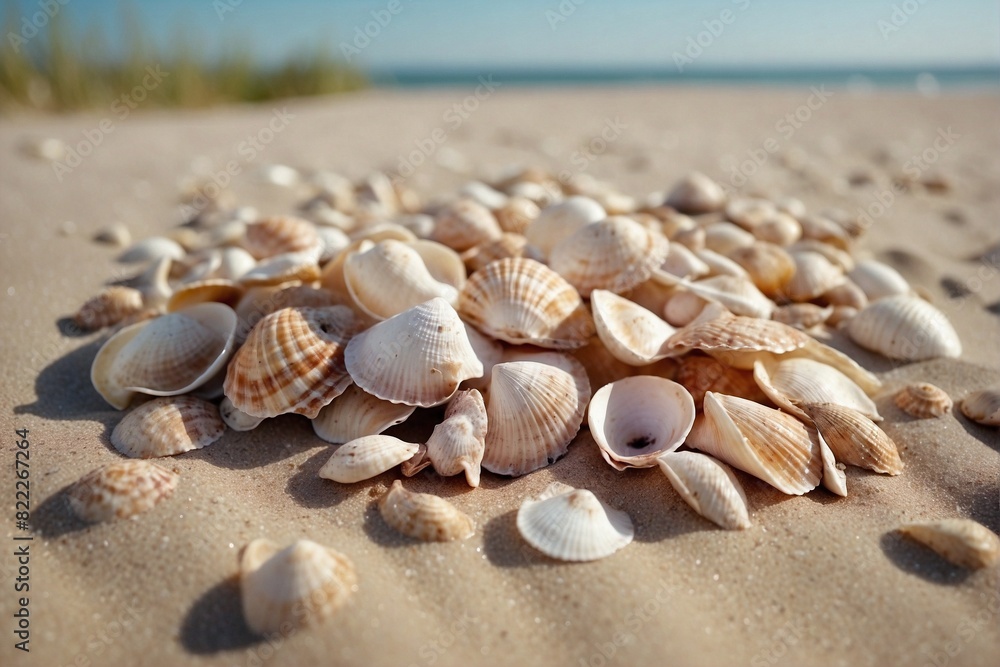 Shells on the Sandy Beach. Summer Time on the Shore