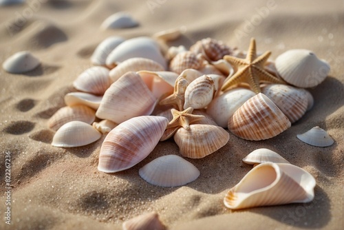 Shells on the Sandy Beach. Summer Time on the Shore