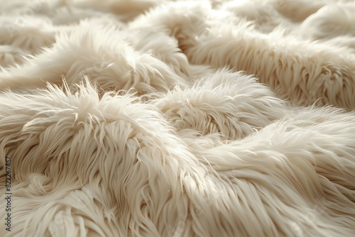 Close-up of soft, fluffy white fabric, creating a warm and cozy texture. Ideal for home decor, textiles, and lifestyle promotions.