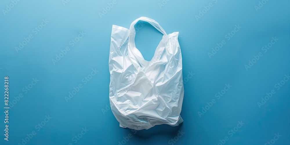 Discarded White Plastic Bag Against Blue