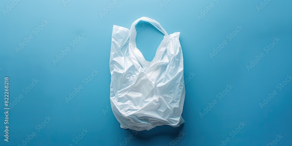 Discarded White Plastic Bag Against Blue Discarded White Plastic Bag Against Blue