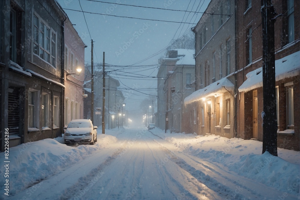 Winter Blizzard in the Village. Snowy Street Winter Blizzard in the Village. Snowy Street