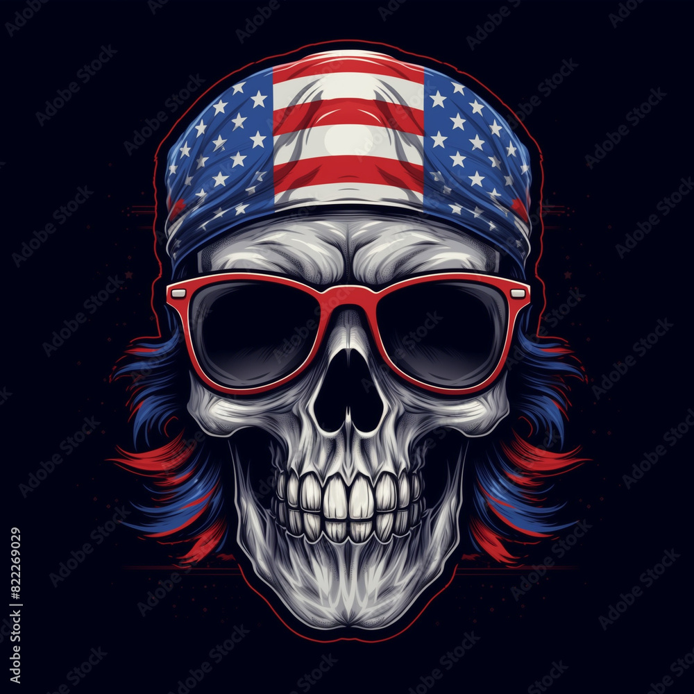 Skull with American flag motif, using glasses to design clothes Skull with American flag motif, using glasses to design clothes